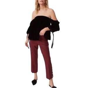 Club Monaco Black Velvet Liki Off The Shoulder Ruched Gathered Sleeve Top